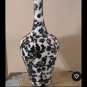 Elegant Black and White Accent Vase with Floral Design